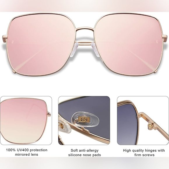 SOJOS Trendy Oversized Square Metal Frame Sunglasses for Women Men Flat Mirrored - Picture 3 of 3